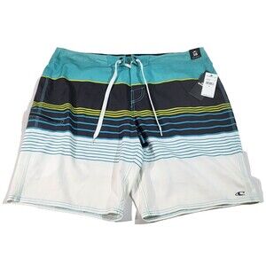 O'Neill Men's 38 Swim Board Shorts Brisbane Blue Stripe NWT Full Length